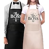 Genrics Couple Aprons for Cooking-The Boss The Real Boss Apron Set Funny Adjustable Baking Aprons His and Her Engagement Anniversary Wedding Valentines Day Bridal Shower Gift