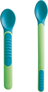 MAM Babylöffel Set mit wärmeempfindlichen Spitzen, Babybesteck zum Füttern und selbst Halten, Breilöffel in 2 verschiedenen Größen mit Schutzhülle, ab 6+ Monate, neutral