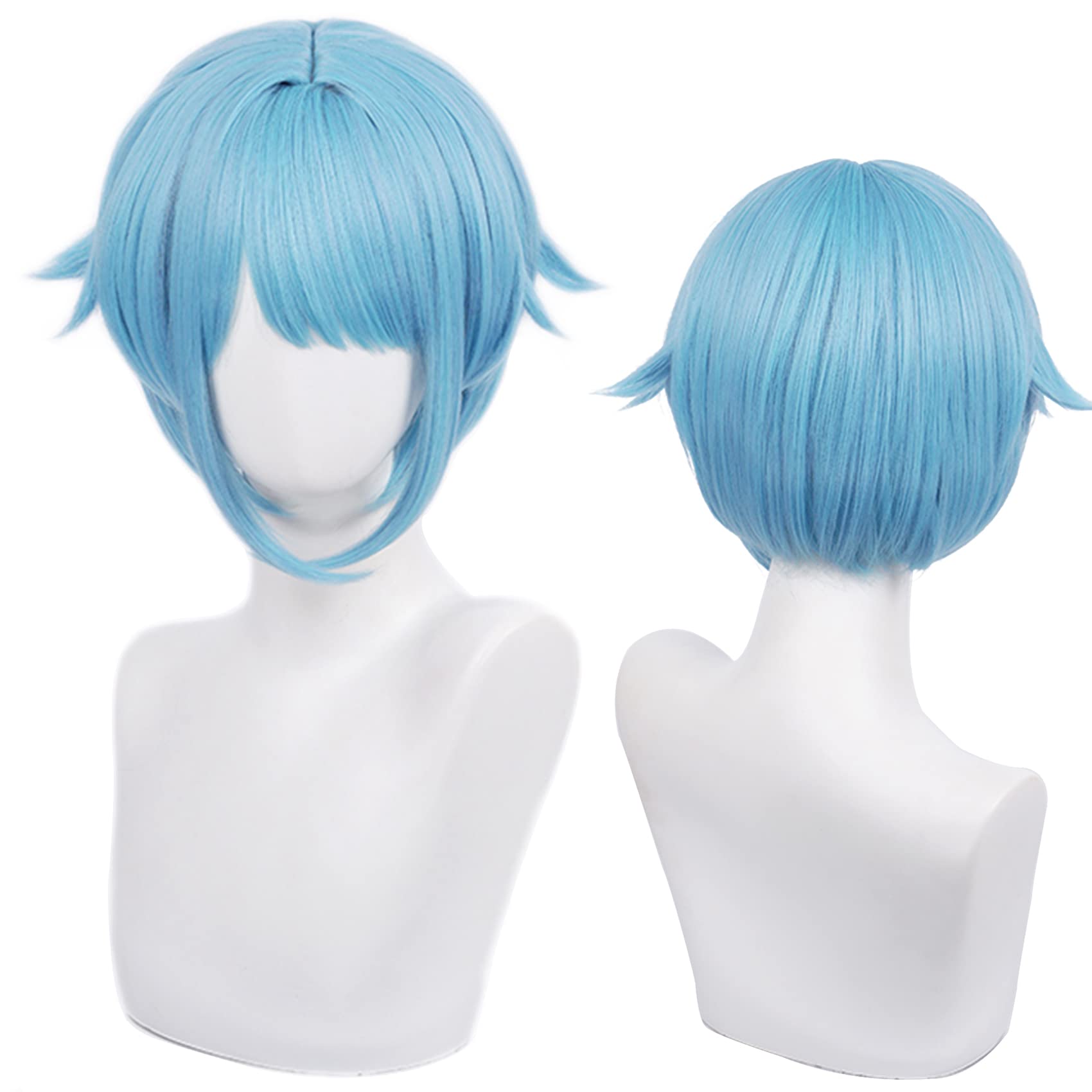 Sky Blue Short Cosplay Wig with Bangs Heat Resistant Synthetic Universal Costume Hairs for Women Men Halloween Chiristmas Comic Con Replacement Wigs โ image 1