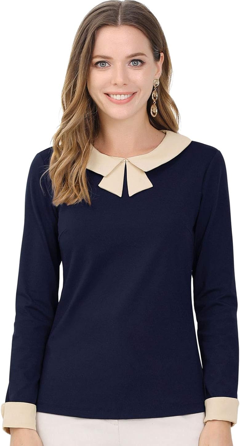 Allegra K Women's Elegant Collar Long Sleeves Work Office Blouse Top