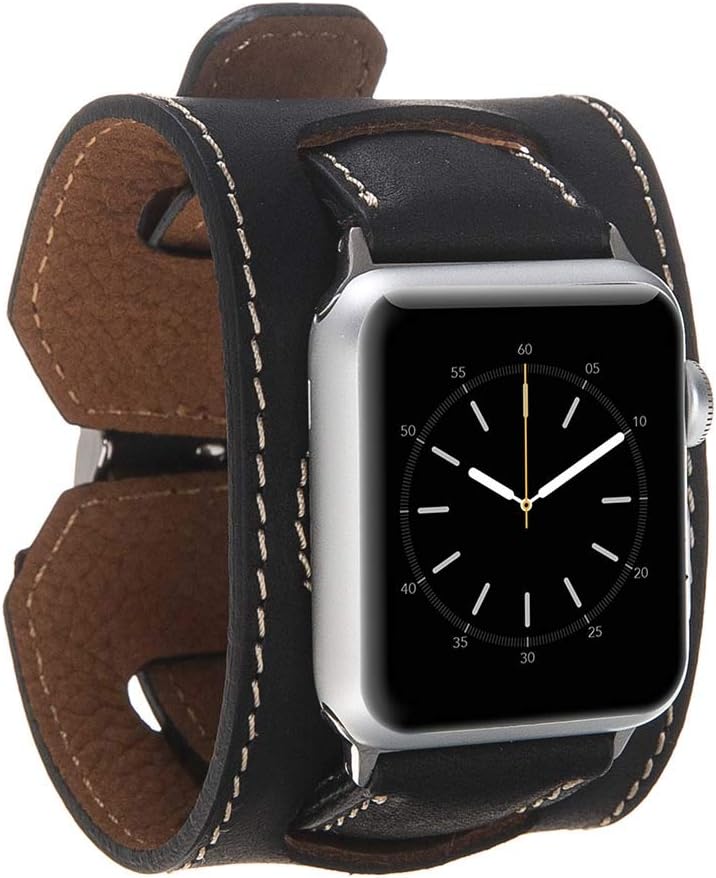 Hardiston Leather Band Compatible with Apple Watch | Handmade Genuine Leather Replacement Cuff for iWatch Series 4 (44mm) / Series 3 Series 2 Series 1 (42mm) | Arm Band | Antic Black