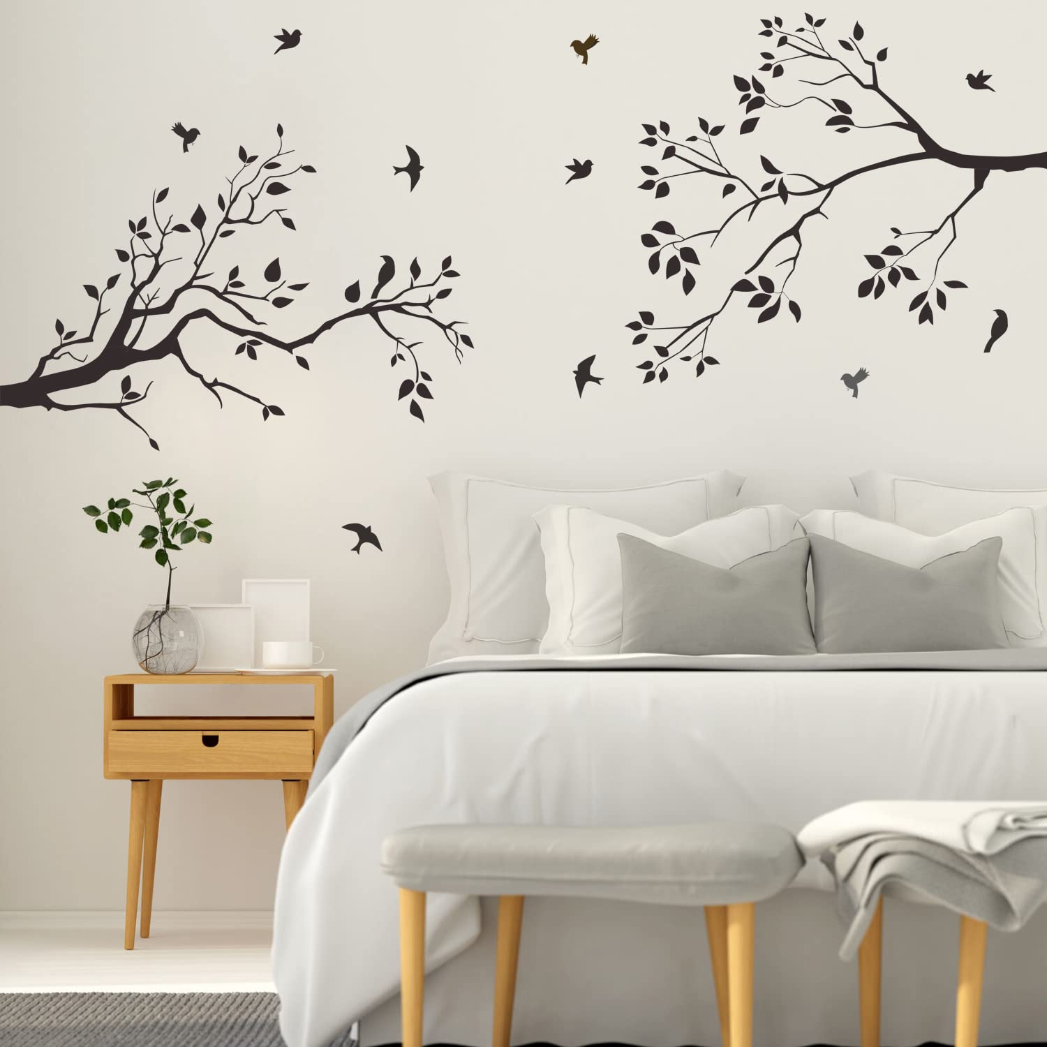 Runtoo Tree Branch Wall Art Decals Black Birds Leaves Wall Stickers for Bedroom Living Room Nursery Wall Decor — image 1