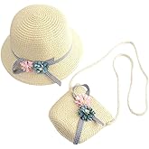 WeeH Girls Summer Hat Bag Set Wide Brim Hat Sun Beach Hats with Shoulder Bag