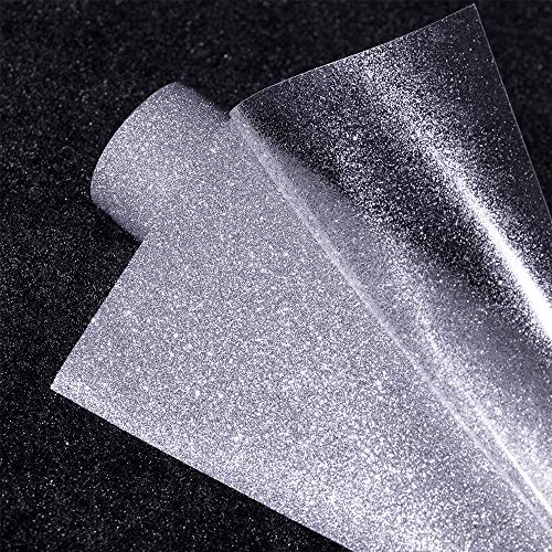 tiptopcarbon Glitter Heat Transfer Vinyl Iron on HTV Vinyl for Tshirt Garment Bags 12"x40" Silver