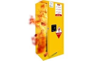 POWKOL 66 Gal Flammable Storage Cabinet, 38" H × 24" D × 24" W Galvanized Steel Flammable Safety Cabinet with Adjustable Shelf, Flammable Liquid Storage Cabinet for Industrial and Home Use Yellow