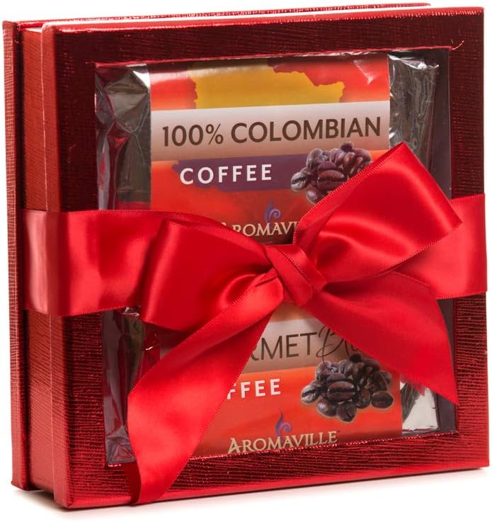 The Gift House Coffee Gift Basket - Coffee Gift Set, Coffee Sampler Gift Set, Ground Coffee Gift Box, Freshly Ground Coffee, 4 Piece Variety Set, Coffee Gifts (Red)