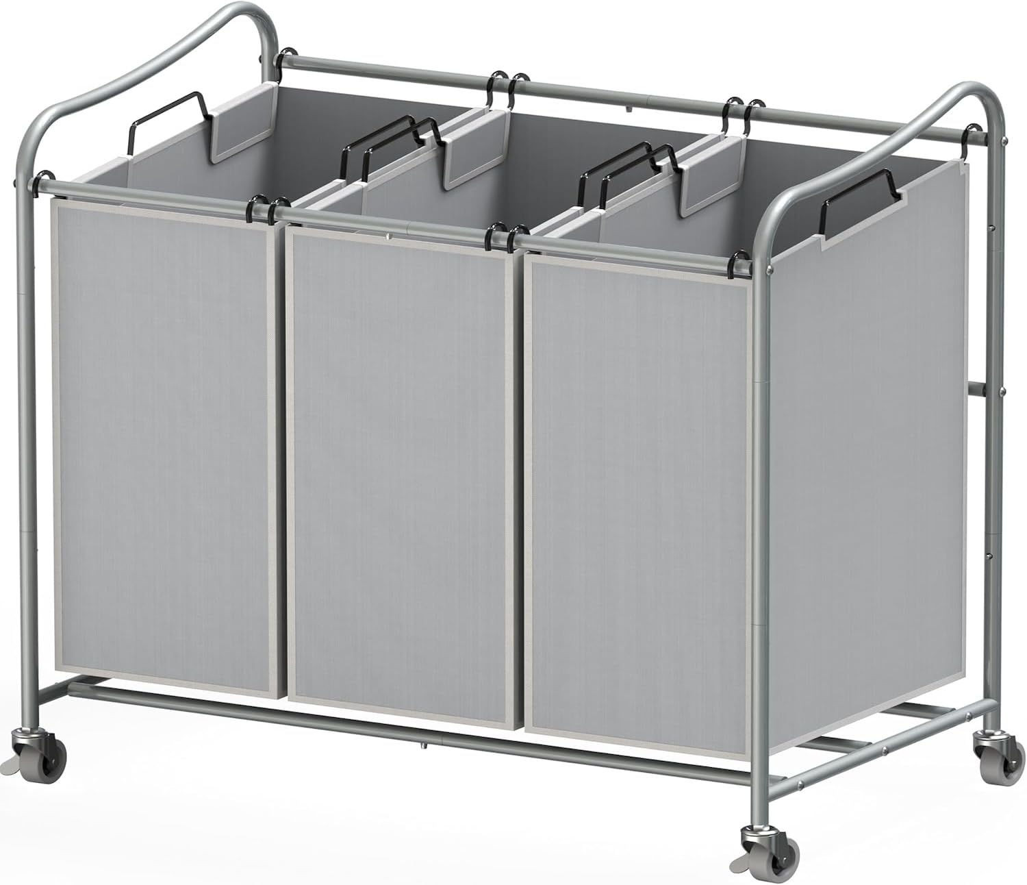 Simple Houseware Heavy-Duty 3-Bag Laundry Sorter Cart, Silver