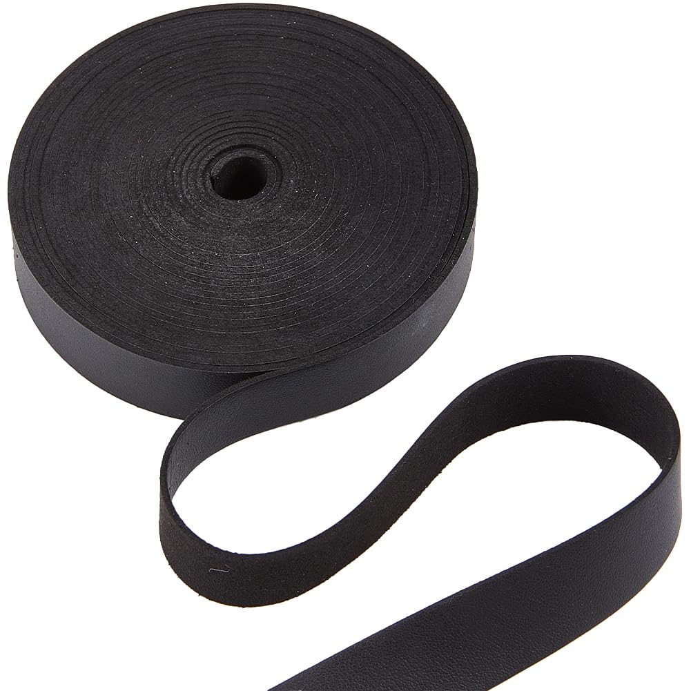 GORGECRAFT 5 Meters Black Leather Strap Strips 19mm Wide Flat Leather Cord Strings 1.6mm Thick Lychee Grain Imitation Leather Threads Ropes for DIY Crafts Guitar Belt Jewelry Making Tooling Workshop