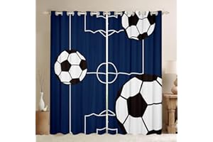 JEJELOIU Football Curtains for Bedroom Living Room (2 Panels, 42 x 90 Inch) Kids Soccer Ball Pattern 30%-50% Blackout Curtains Boys Girls Teens Sports Theme Darkening Drapes Football Court Window Treatments