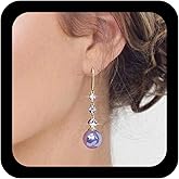 Yheakne Vintage Amethyst Pearl Dangle Earrings Purple Cz Rhinestone Earrings Amethyst Crystal Earring Purple Pearl Drop Earring Jewelry for Women
