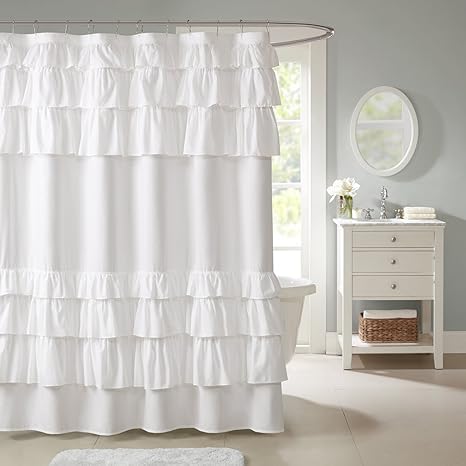 Madison Park Grace White Shower Curtain Solid Cottage Top Shower