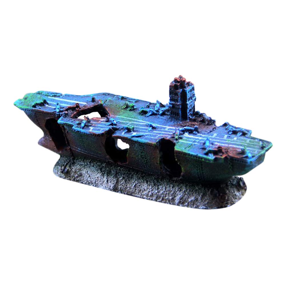 Balacoo Fish Tank Decoration Stylish Unique Fashion Creative Resin Sunk Ship Decor Aircraft Carrier Ornament Fish Tank Adornment Aquarium Resin Ornament
