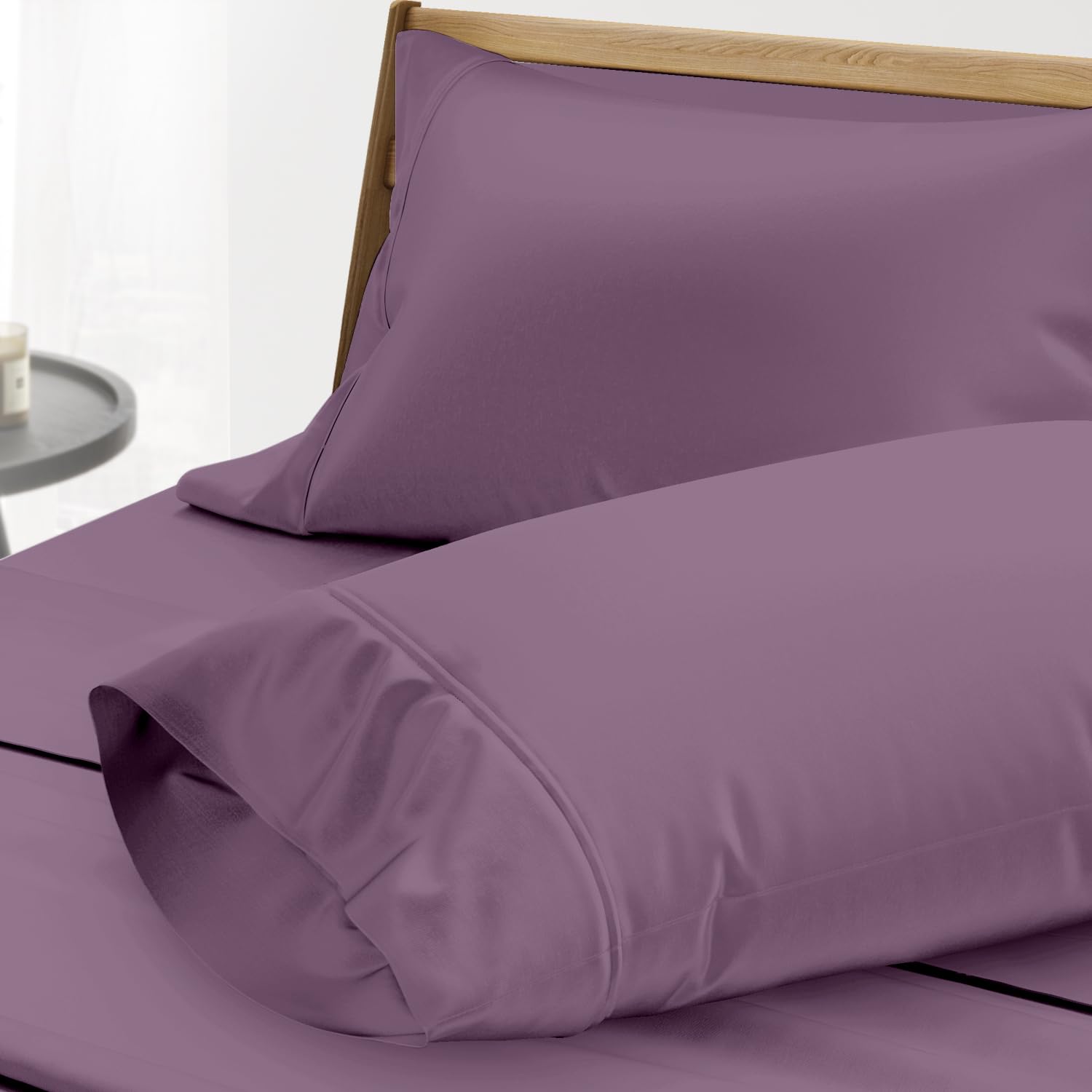 Photo 1 of THREAD SPREAD 100% Egyptian Cotton Pillow Cases - 1000 Thread Count Pillow Cases Queen/Standard Size Set of 2, Soft, Breathable Extra Long Staple Sateen Weave Cotton Pillow Covers for Bed - Plum