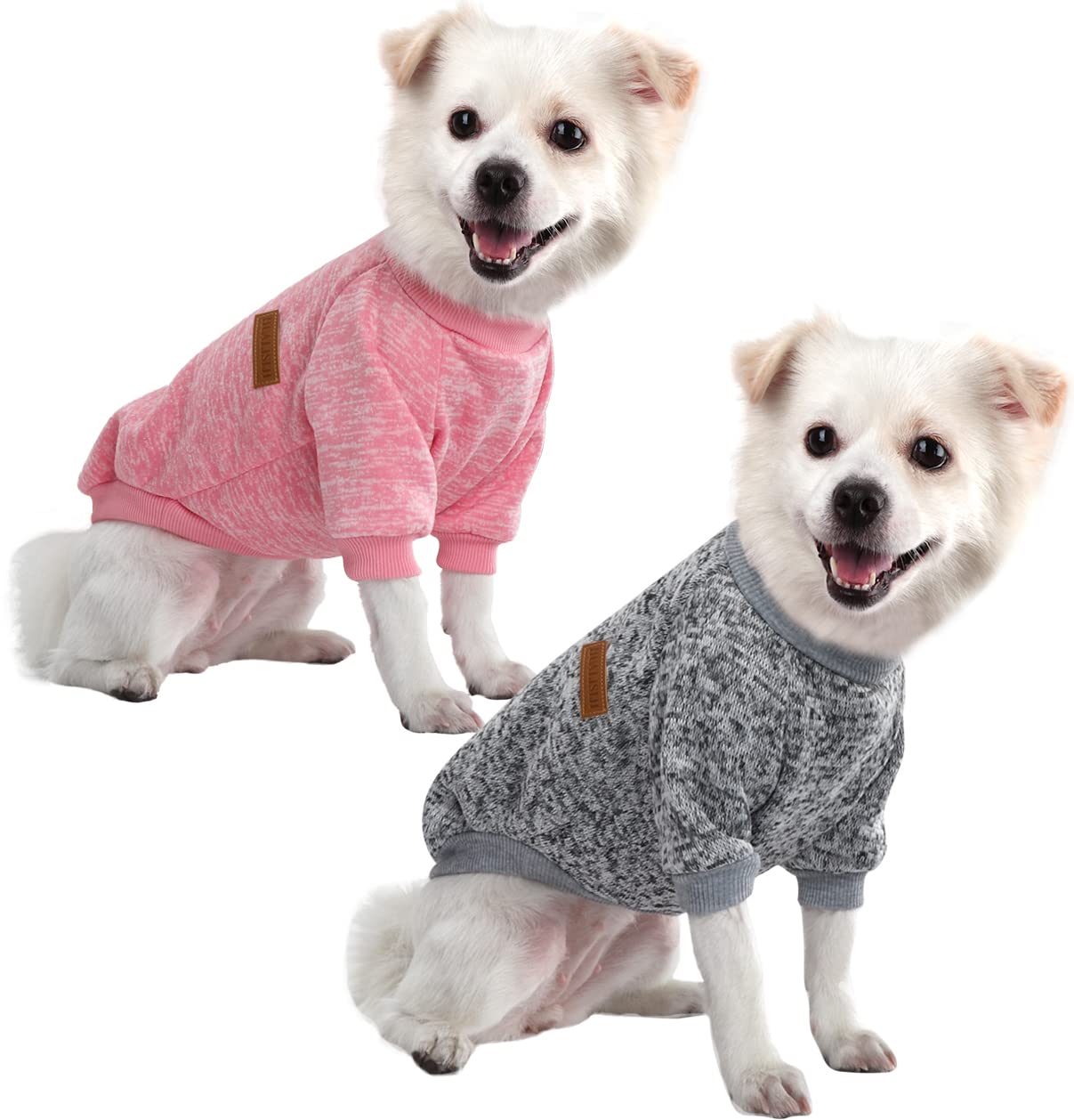 HuaLiSiJi Dog Jumper Small Dog Hoodie Sweatshirt Chihuahua Jumper Christmas Sweater Fleece Inside Soft Cozy, Colour Vibrant Easy to Take On and Off (Pink+Grey, S)
