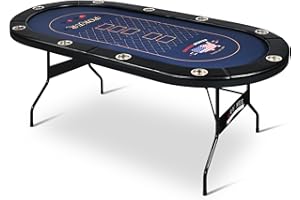 RayChee Poker Table Foldable for 10 Player, Folding Casino-Style Texas Hold'em Poker Table w/Faux Leather Padded Rails & Stainless Steel Cup Holders, Fully Assembled (Black, 84 inch)