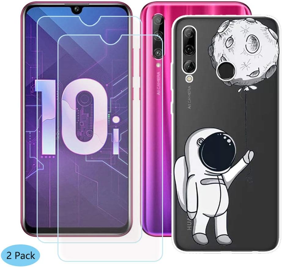 SZJCKJ Transparent Case + 2 X HD Screen Protector for Huawei Honor 10i (6,21"), Premium Clear Film Protector Tempered Glass - Ultra-Thin Protective Cover TPU Protection Shell Silicone - MQ17