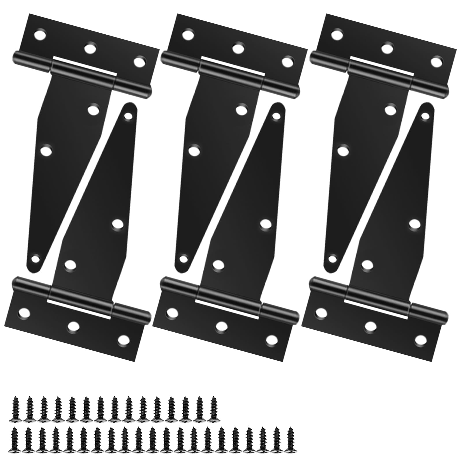 Shed Door Hinges, 6 Inch Heavy Duty T Hinge Outdoor Metal T Strap Gate Hinges with Screws, Black Tee Hinges for Wood Bran Doors Graden Fences, 6 Pack