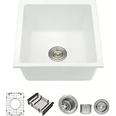 MILOSEN White Bar Sink 13&times;15 Inch, Undermount &amp; Drop-In Small Kitchen Sink | Single Bowl Granite Composite Wet Bar Prep Sink, 9'' Deep Small White Sinks for Kitchen, Laundry Room with Custom Accessories