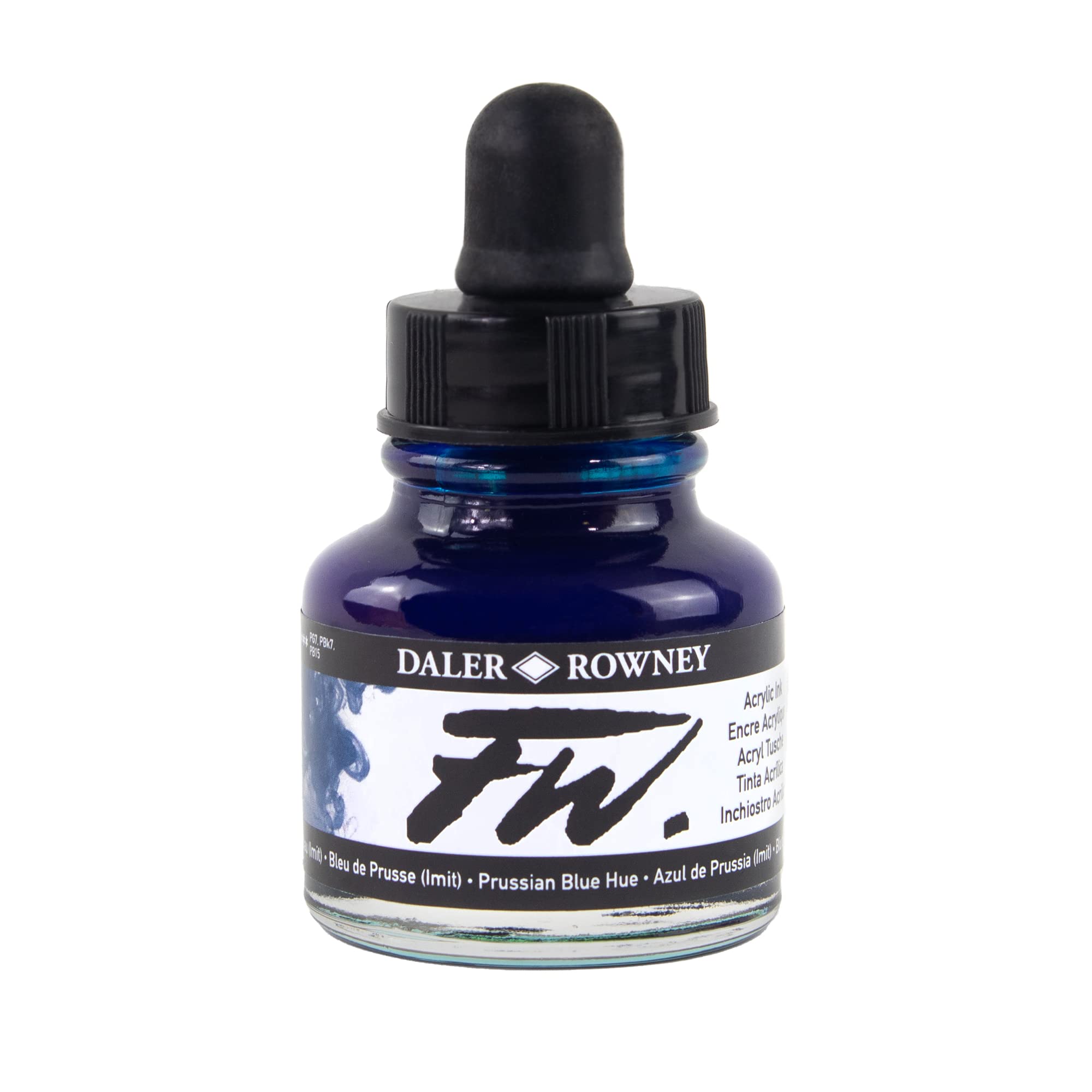 Daler-Rowney FW Acrylic Ink, Glass Bottle with Dropper, 1oz - 29.5 ml, Prussian Blue Hue