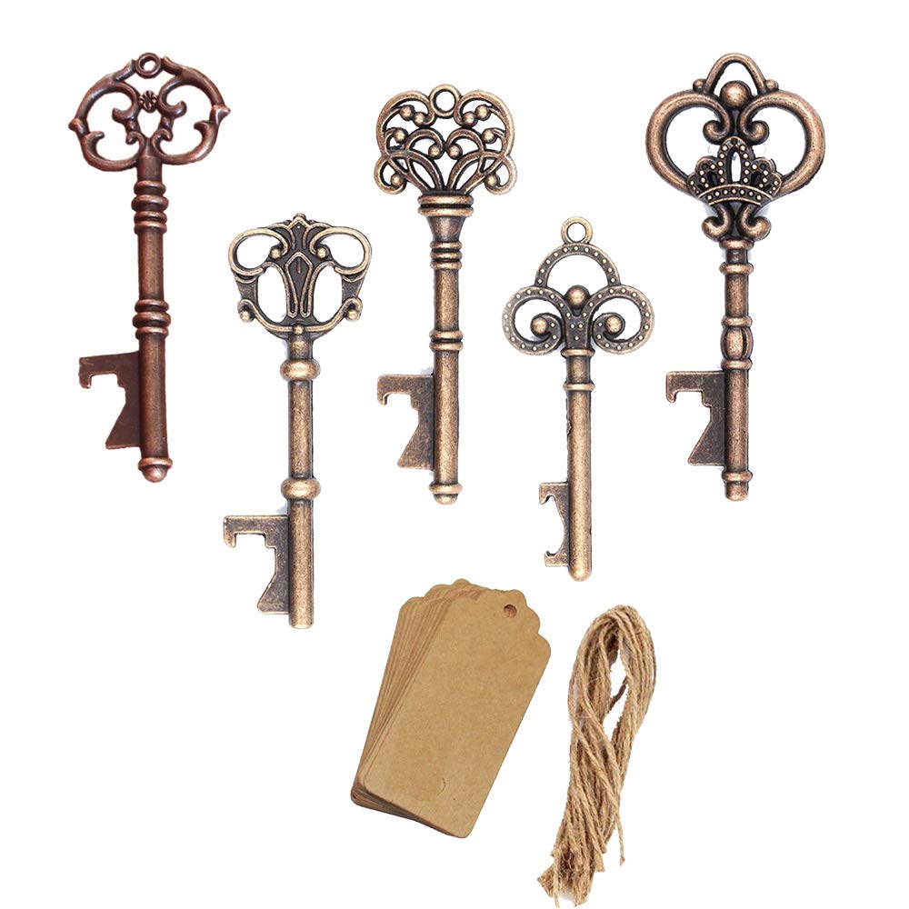 Amajoy Pack of 50 Assorted Vintage Skeleton Key Openers Antique Copper Wedding Favors Birthday Party Gifts