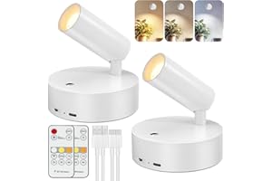 Kimjo Spot Lights Indoor, 4000mAh Rechargeable Plant Spotlight Indoor with Remote, Battery Operated Picture Lights with Timer Dimmable, Uplighting for Wall Art Display (2 Pack)