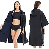 NUMWELL Oversized Waterproof Swim Parka, Half Sleeve Unisex Changing Robe With Hood, Fleece Lined Surf Poncho For Beach, Pool (Black)
