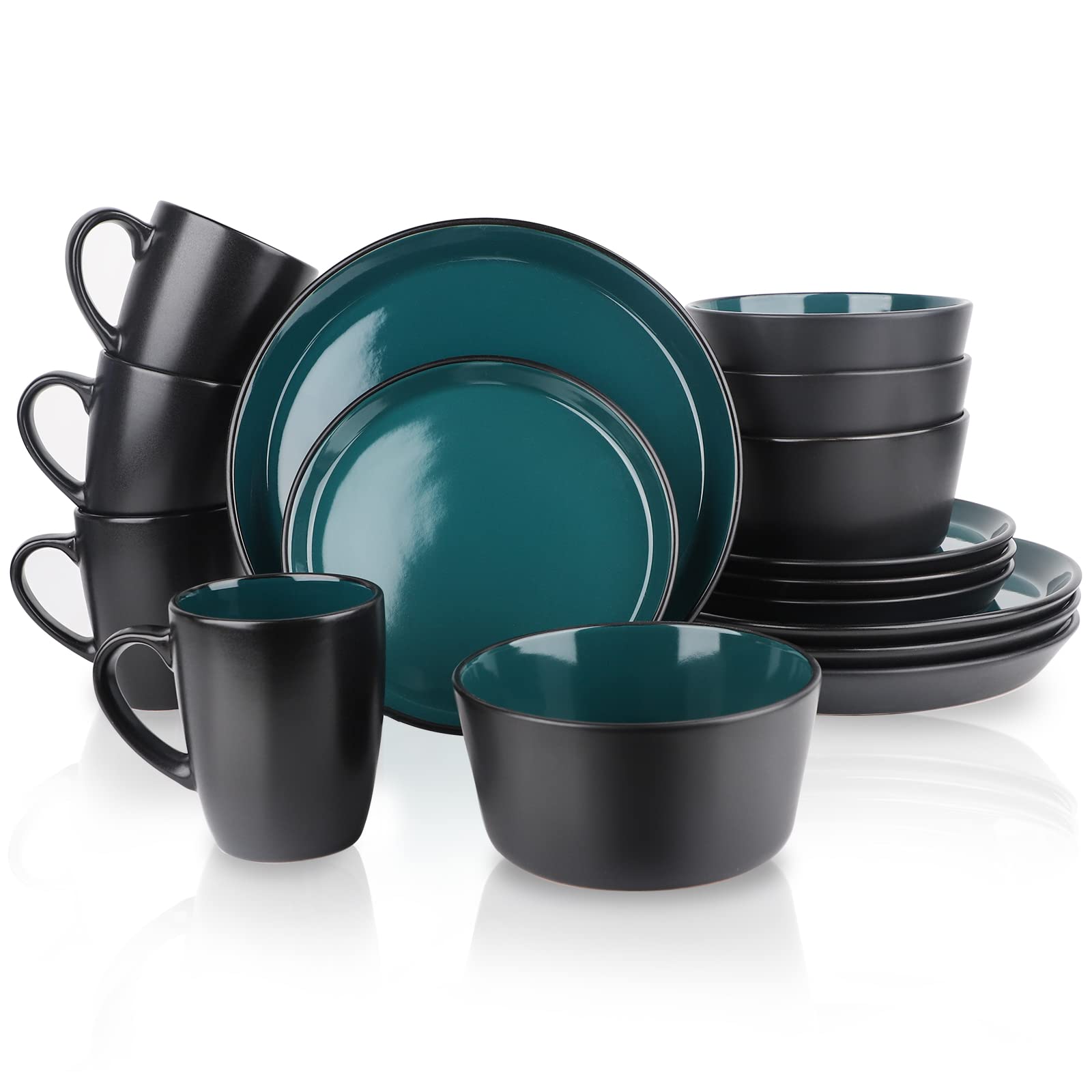 Photo 1 of GOOD ALWAYS Plates and Bowls Sets, 16 Pieces Dinnerware Sets, Dishes Set for 4, Christmas, Kitchen Set is Home Essentials, Dark Green & Black
