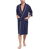 COLORFULLEAF 100% Cotton Men's Bathrobes for Summer Comfort Lightweight Breathable Short Sleeve Kimono Robe with pockets