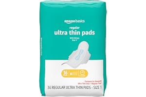 Amazon Basics Regular Absorbency Pads for Women, Ultra Thin with Flexi-Wings, Unscented, Size 1, 36 Count, 1 Pack