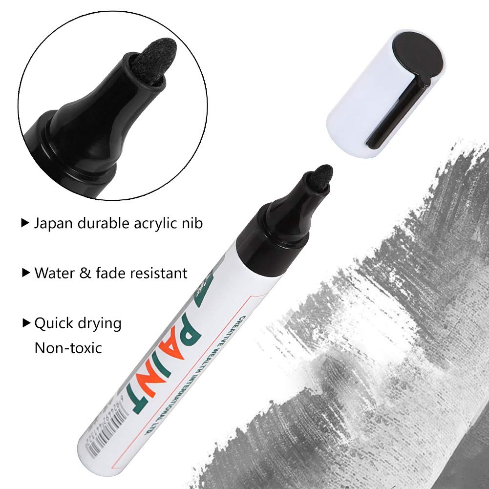 Paint Pens for Rock Painting-Stone, Ceramic, Metal, Glass, Wood, Fabric, Set of 6 Medium Tip Acrylic Paint Markers High Volume Ink Water and Fade Resistant for DIY Craft Projects Quick Drying(Black)