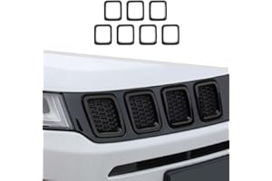 Jimen Compatible with Jeep Compass 2017-2020, 7PCS Front Grille Inserts Grill Cover Exterior Trim Accessories (Black)
