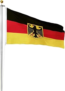 normani Aluminium Fahnenmast inkl. Deutschland Fahne + Bodenhülse + Zugseil - in verschiedenen Höhen wählbar Farbe Deutschland mit Adler Größe 6.50 Meter