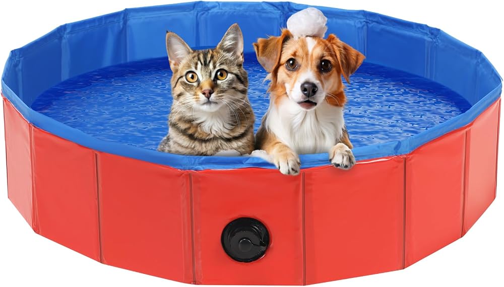 DASBET Foldable Dog Pool 80x20cm PVC Paddling Pool Collapsible Red