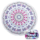 Indian Mandala Microfiber Large Round Beach Blanket with Tassels Ultra Soft Super Water Absorbent Multi-Purpose Towel 59 inch across (NO.7)