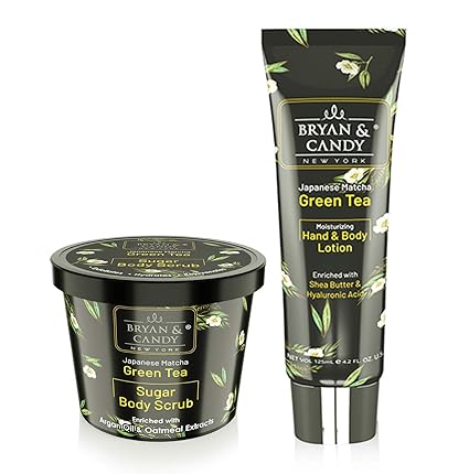 Bryan & Candy New York Green Tea Detox Kit | Combo kit, Dirt Removal, Exfoliation, Hydration |Sugar Body Scrub 100gm, Hand & Body Lotion 125ml, Paraben free