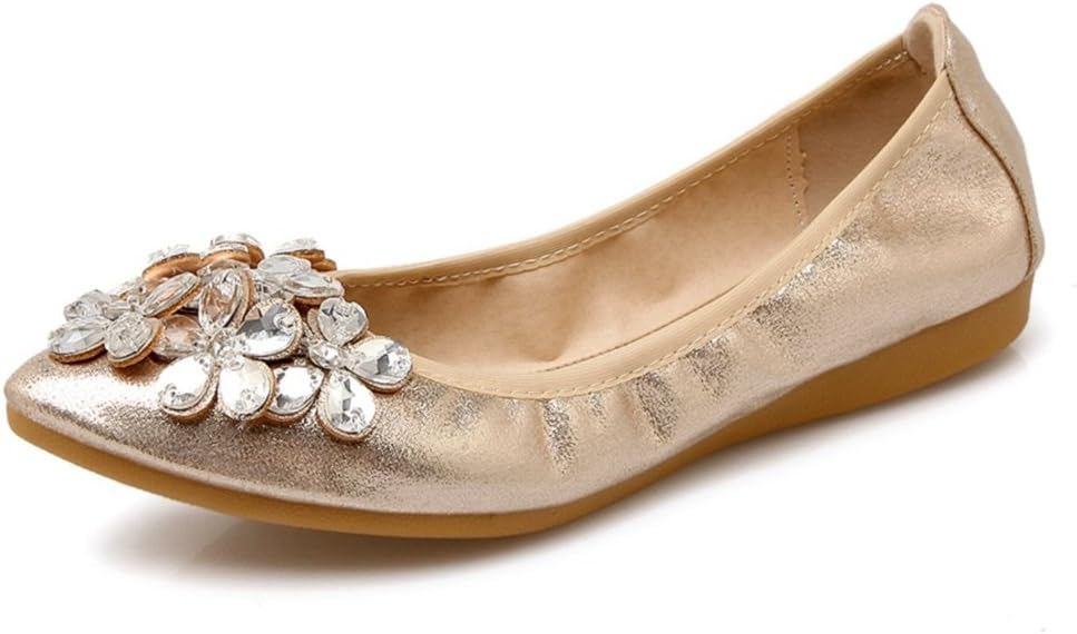 Womens Foldable Soft Pointed Toe Ballet Flats Rhinestone Comfort Slip on Flat Shoes