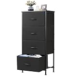 DUMOS Nightstand with 4 Drawers Bedside Table with Removable Fabric Bins Sturdy Steel Frame Wood Top Organizer Furniture for Bedroom Closet Living Room
