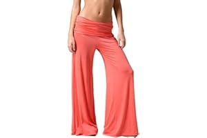 Coral Foldover Pants, Wide Leg High Fold Over Waist Palazzo Pant, Corals Pants Fold Over Yoga