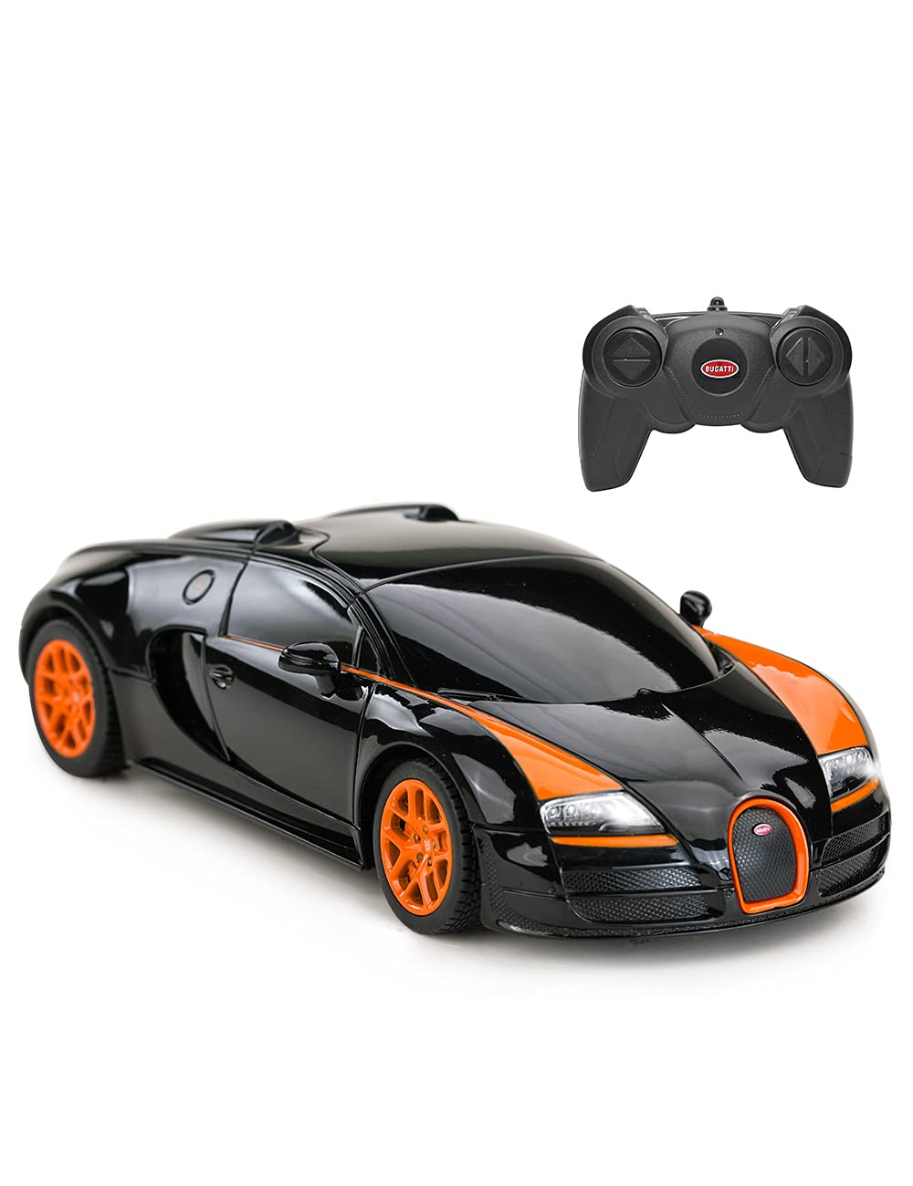 RASTAR Bugatti RC Car, 1/24 Scale Bugatti Veyron 16.4 Grand Sport Vitesse Radio Remote Controlled Model Toy Car, Black/Orange