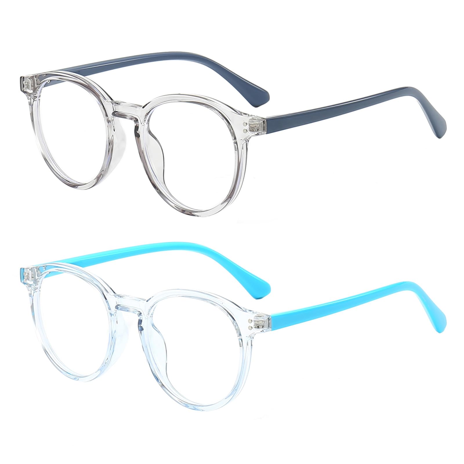 Photo 1 of FANNYGO 2 Pack Kids Blue Light Blocking Glasses For Girls Boys Clear Computer Blocking Glasses For Boys Girls Age 4-10 (Gray+Light blue)