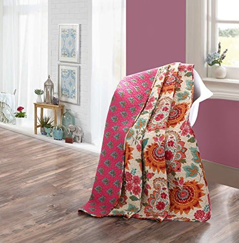 Ammybeddings Single Size Bedspread Stitching Reversible Floral Patchwork Quilted Sun Floral Printed Light Weight Comforter Bed Throw Blanket, Rose,60" x 78"