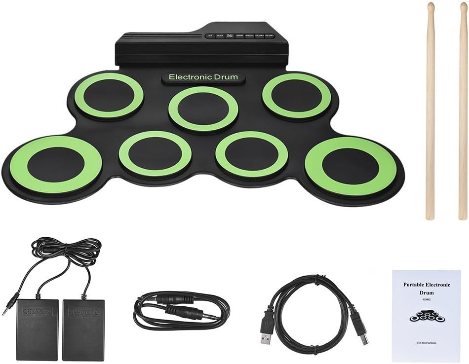 Roll Up Drum, Electronic Drum Pads Foldable Digital Electronic Drum with 2 Foot Pedals and Drum Sticks for Kids Beginners By VOSTOR