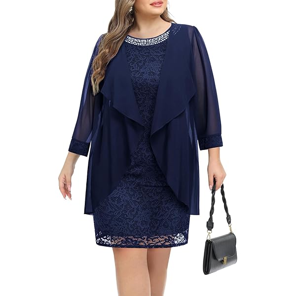 Sparkly Plus Size Mother Of The Bride Dress Set With Jacket - A-Line Chiffon Wedding Guest Outfit