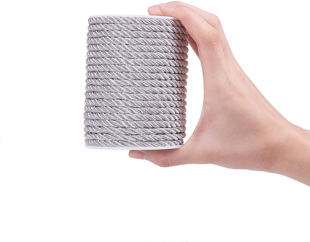 PH PandaHall 18 Yards(16.4m) 5mm Twisted Cord Trim 3-Ply Twisted Cord Rope Silver Nylon Crafting Trim Thread String for Curtain Tieback Gift Bags Rope Handles Handbags Handles DIY Craft Making - Image 4