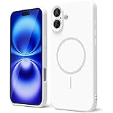 oakxco for iPhone 16 Case Silicone Mag Safe, Magnetic Slim Thin Phone Case Compatible with Magsafe, Women Girls Cute Girly Aesthetic Soft Rubber Gel Safecase with Camera Cover, White