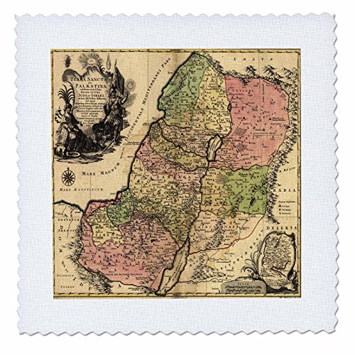 3dRose qs_79408_4 1759 Copy of The Biblical Map of The Twelve Tribes of Ancient Israel and Palestine Quilt Square, 12 by 12-Inch
