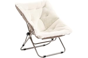 Givjoy Living Room Chair, Soft Faux Fur Folded Chair Oversized Folding Accent Chair, Furry Lounge Lazy Chair, Metal Frame Moon Chair for Bedroom, Living Room