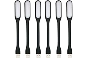 FINENIC 6-Black Mini USB LED Light Lamp for Power Bank, Adjustable Portable USB Night Light Lamp with Flexible Arm, Compatibl