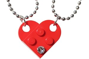 Brick Heart Lego Necklace with Swarovski Crystal - Friendship Necklace for Him or Her, 2 Bricks and 2 Silver Ball Beads Necklaces - Romantic Present for BFF and Couples - By TANTANBRICKS4U (Red)