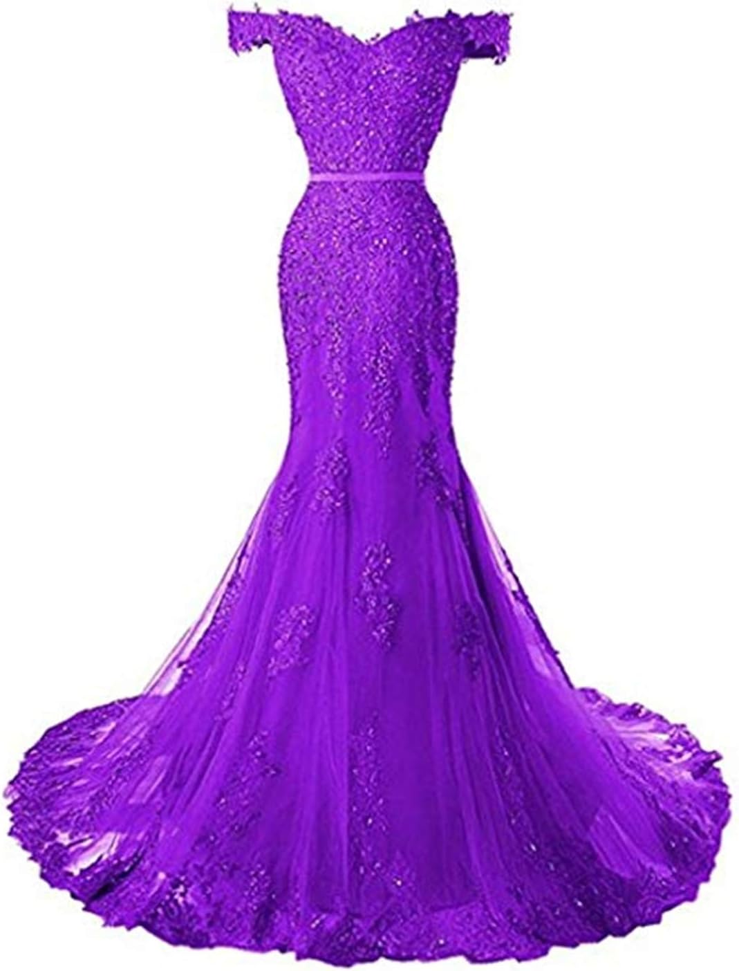 Womens Mermaid Off Shoulder Evening Prom Party Dresses Beaded Lace AppliquedA113